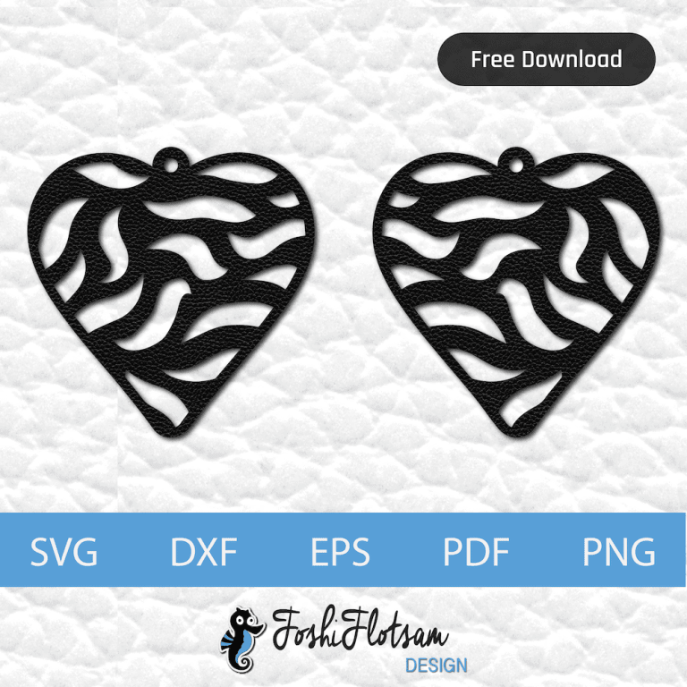 1 set of heart free earring SVG cut files with left and right earrings.